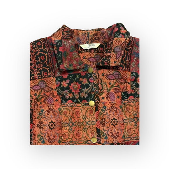 Vtg 90s Stonebridge Signature Tapestry Jacket Women’s Large Boho Patchwork Butto - Picture 3 of 8